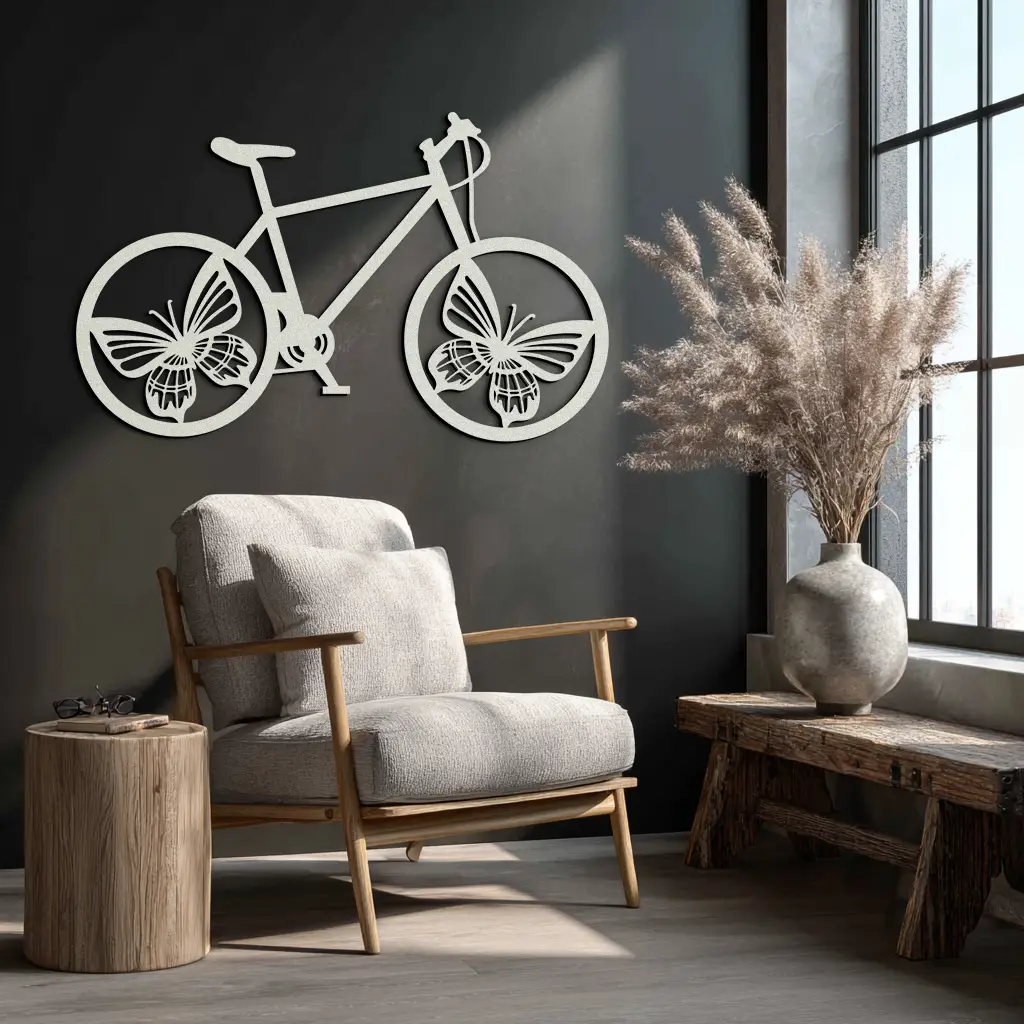 Butterfly Wheel Bicycle Metal Wall Art – Modern Artistic Bike Silhouette Decor- KAF319 by Enova Art