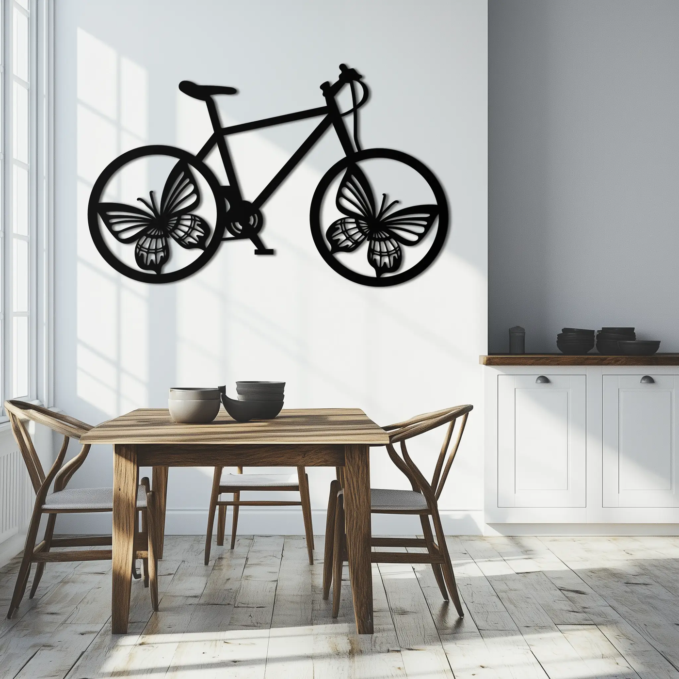 Butterfly Wheel Bicycle Metal Wall Art – Modern Artistic Bike Silhouette Decor- KAF319 by Enova Art