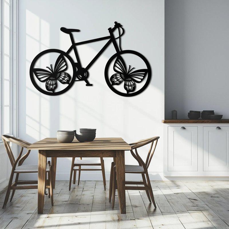 Butterfly Wheel Bicycle Metal Wall Art – Modern Artistic Bike Silhouette Decor- KAF319 by Enova Art