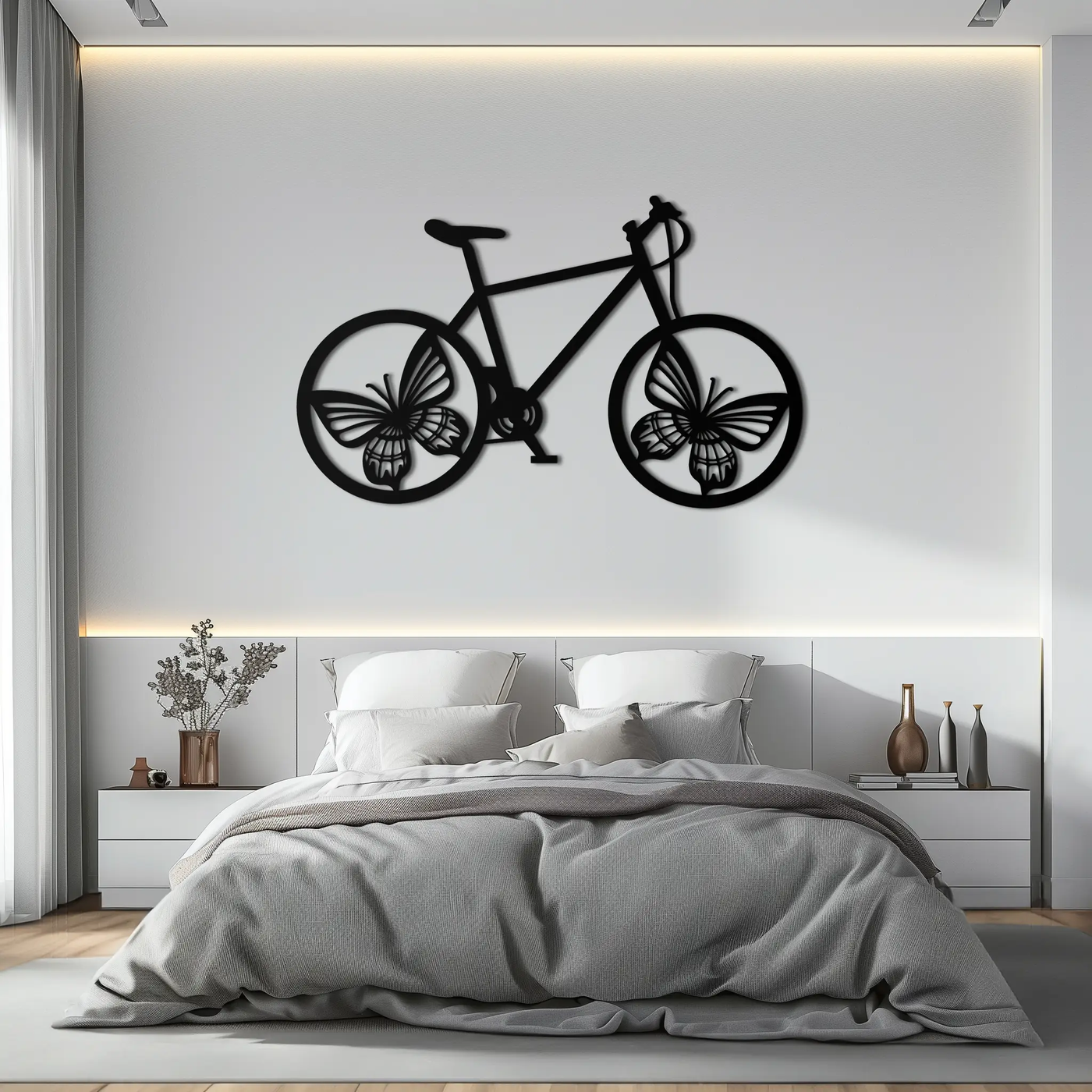 Butterfly Wheel Bicycle Metal Wall Art – Modern Artistic Bike Silhouette Decor- KAF319 by Enova Art