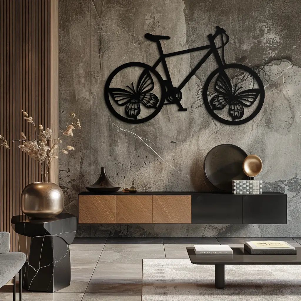 Butterfly Wheel Bicycle Metal Wall Art – Modern Artistic Bike Silhouette Decor- KAF319 by Enova Art