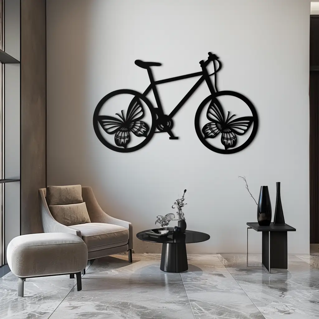 Butterfly Wheel Bicycle Metal Wall Art – Modern Artistic Bike Silhouette Decor- KAF319 by Enova Art
