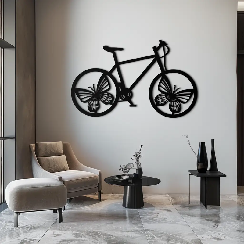 Butterfly Wheel Bicycle Metal Wall Art – Modern Artistic Bike Silhouette Decor- KAF319 by Enova Art