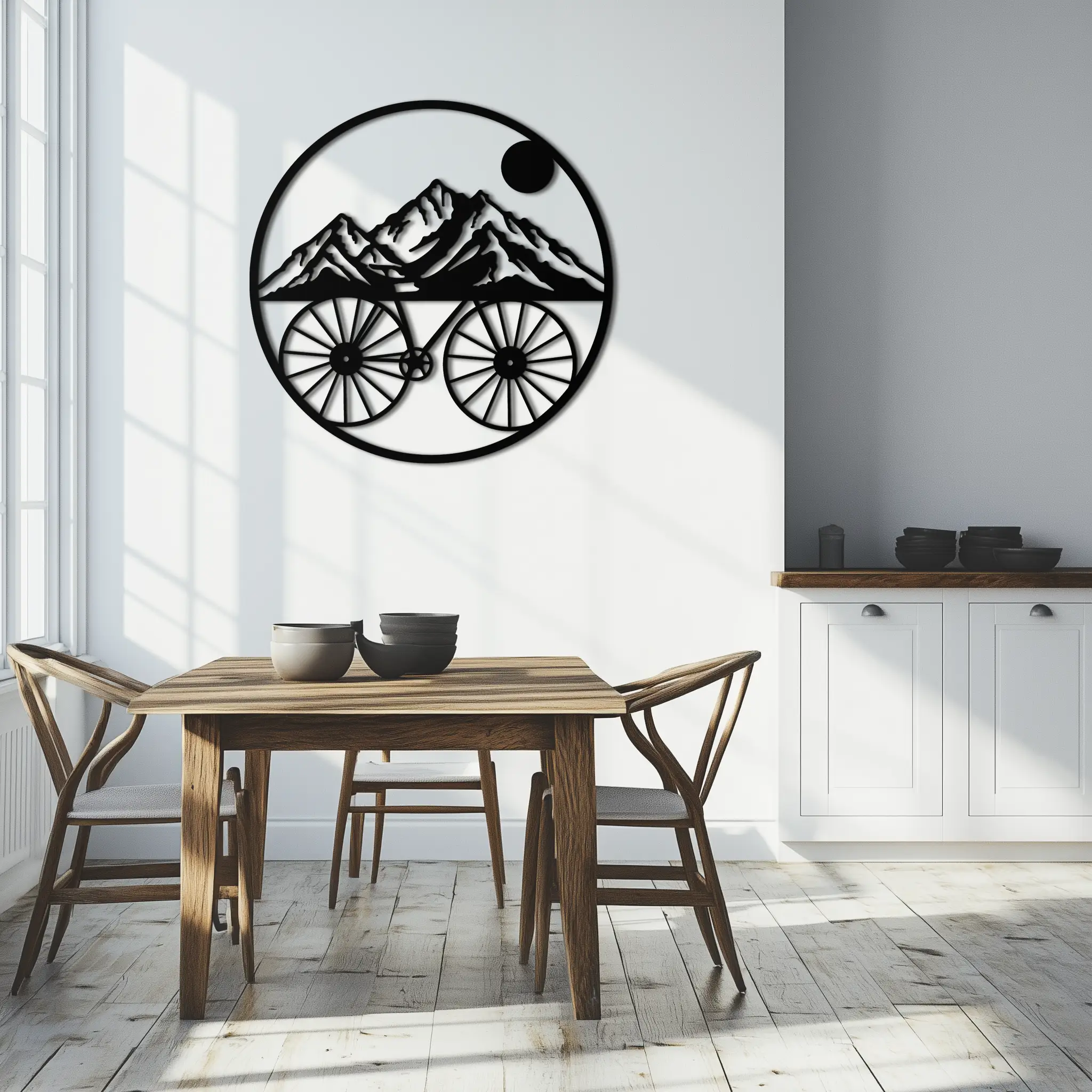 Mountain Bike Silhouette Metal Wall Art - Scenic Bicycle and Nature Scene Decor- KAF320 by Enova Art