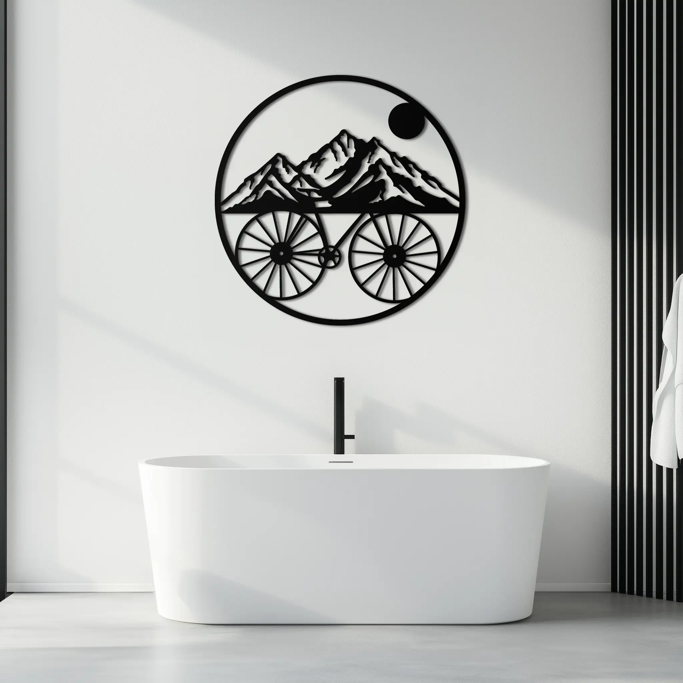 Mountain Bike Silhouette Metal Wall Art - Scenic Bicycle and Nature Scene Decor- KAF320 by Enova Art