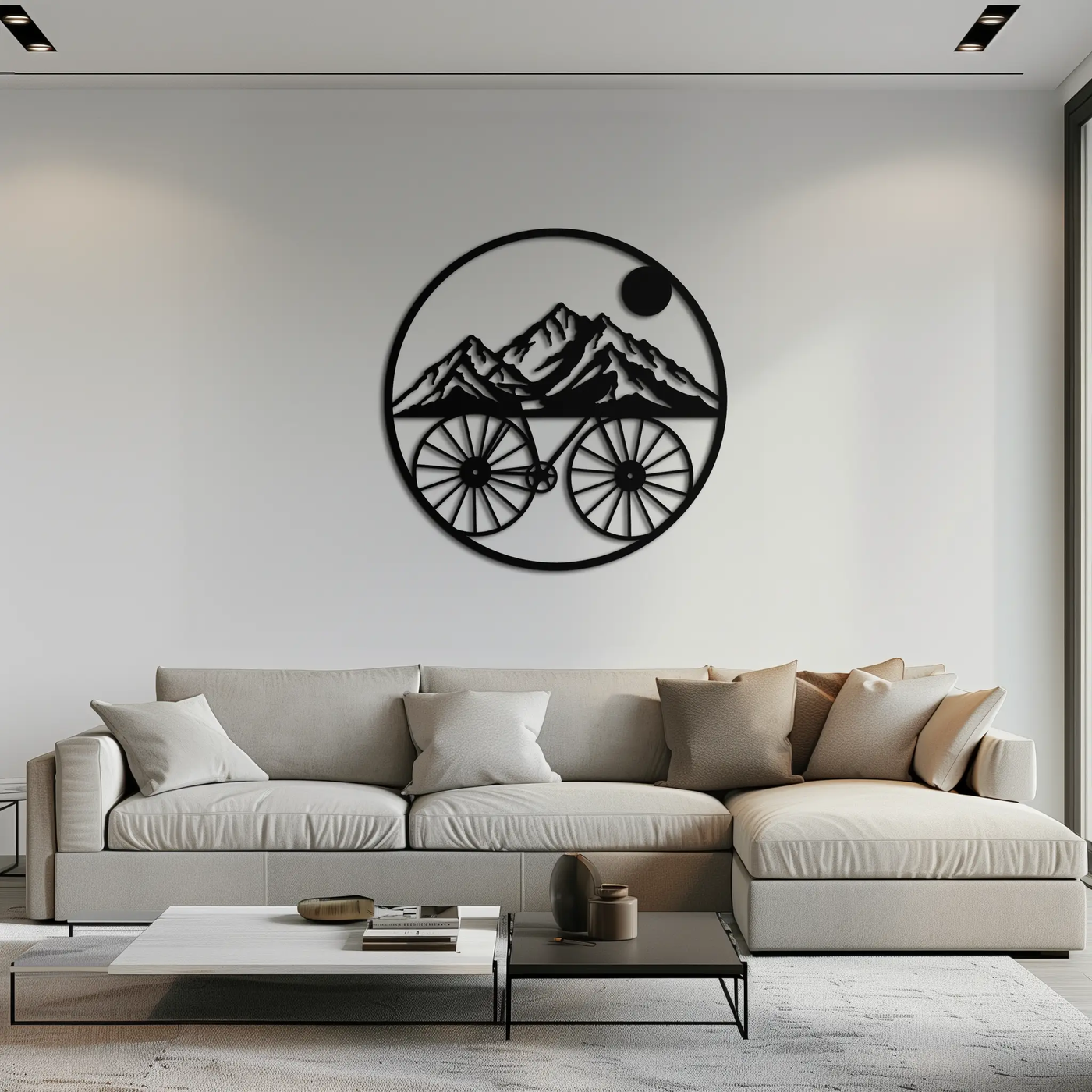 Mountain Bike Silhouette Metal Wall Art - Scenic Bicycle and Nature Scene Decor- KAF320 by Enova Art