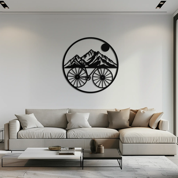 Mountain Bike Silhouette Metal Wall Art - Scenic Bicycle and Nature Scene Decor- KAF320