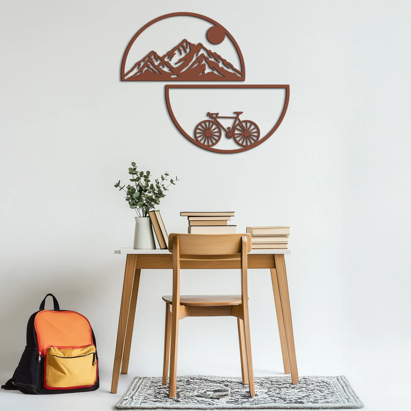 Mountain View Metal Wall Art - Half Circle Bicycle and Landscape Silhouette Decor- KAF321 by Enova Art