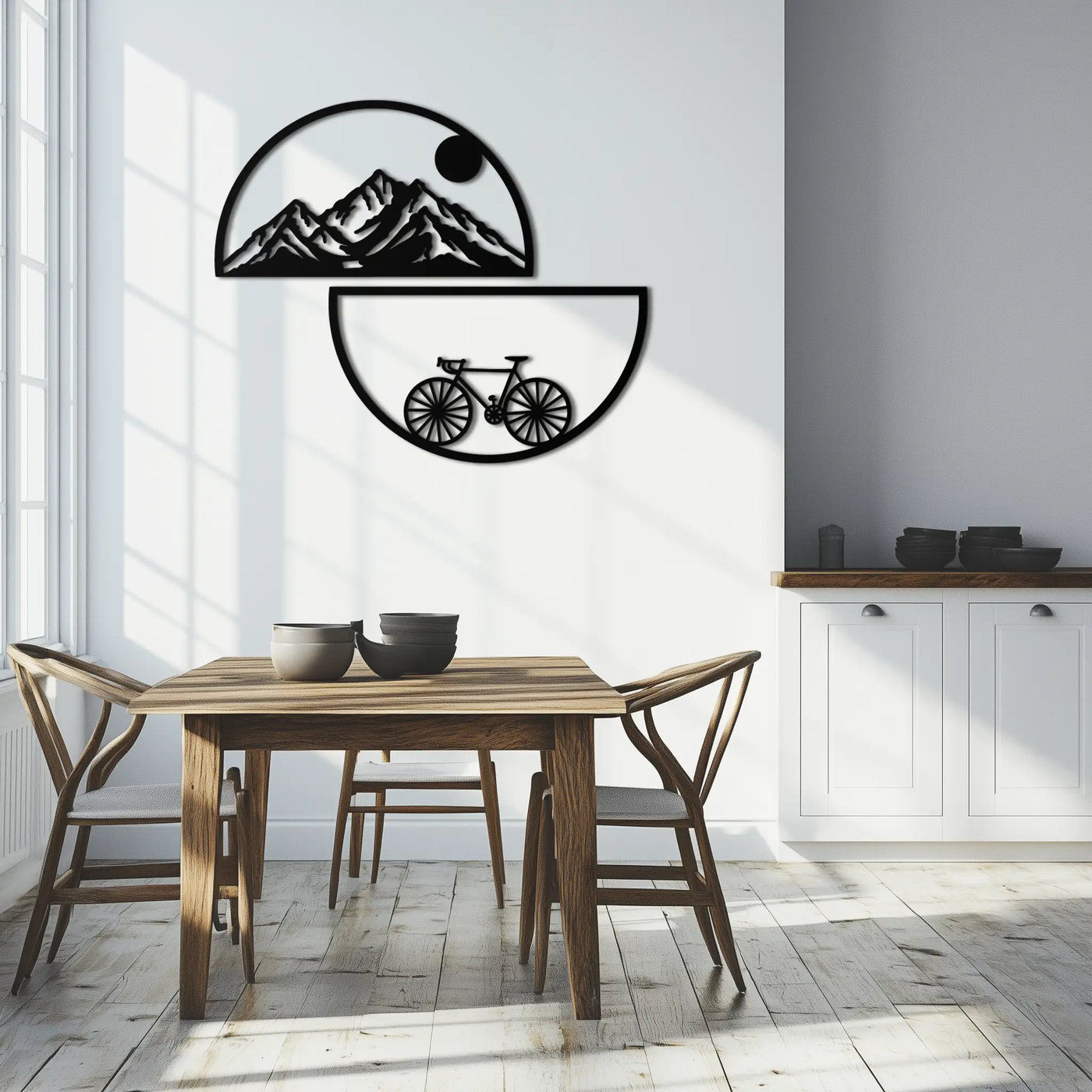 Mountain View Metal Wall Art - Half Circle Bicycle and Landscape Silhouette Decor- KAF321 by Enova Art