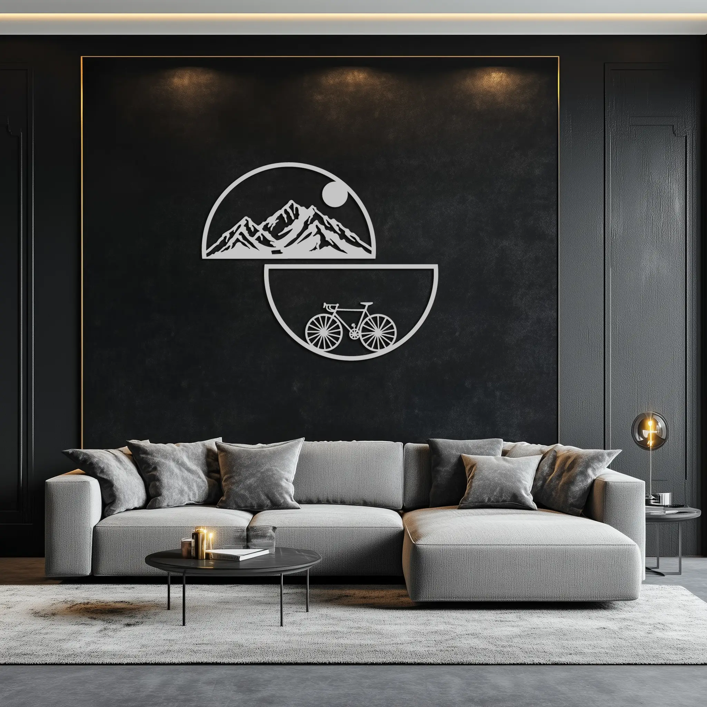 Mountain View Metal Wall Art - Half Circle Bicycle and Landscape Silhouette Decor- KAF321 by Enova Art
