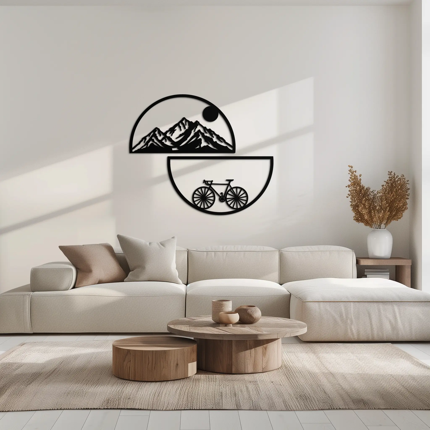 Mountain View Metal Wall Art - Half Circle Bicycle and Landscape Silhouette Decor- KAF321 by Enova Art