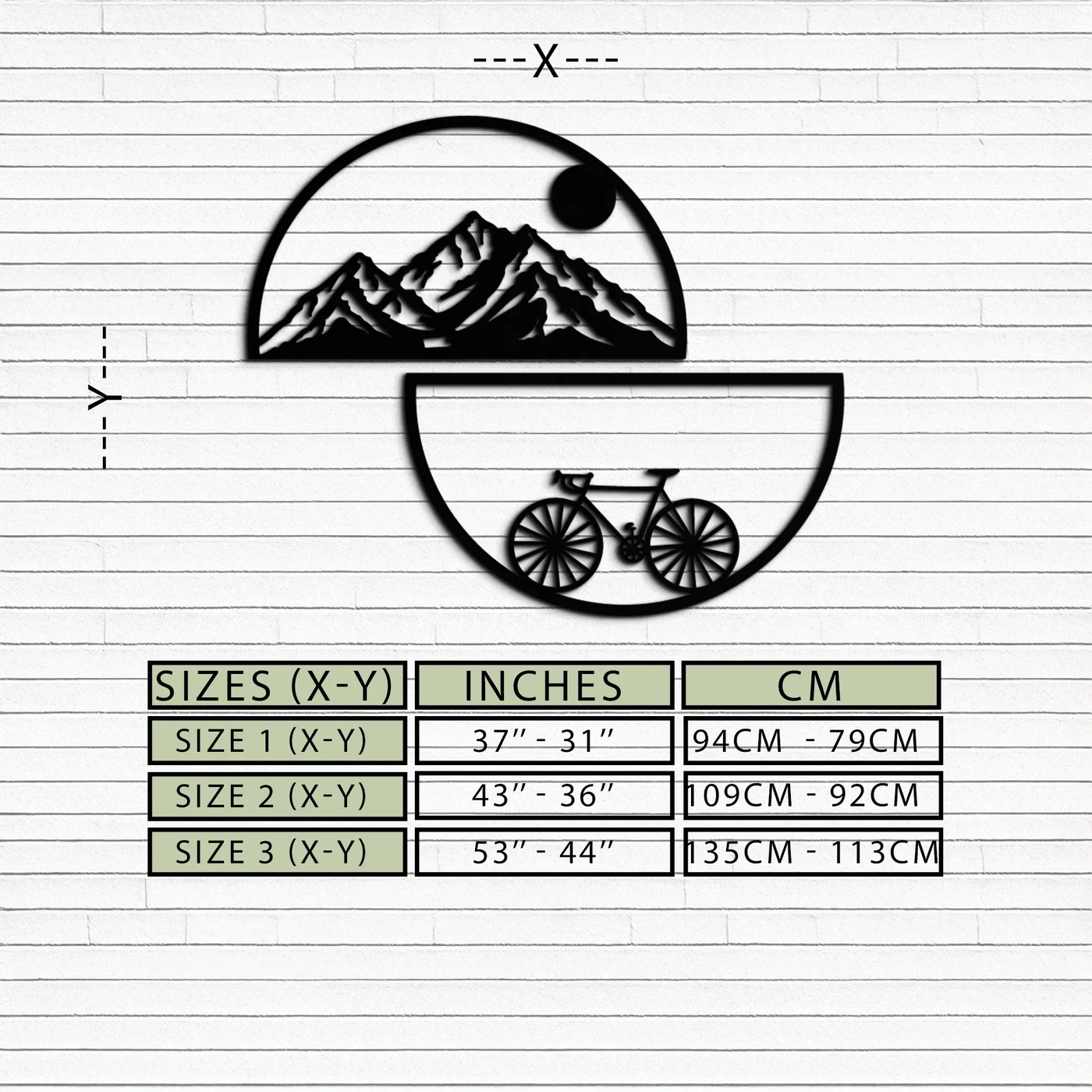 Mountain View Metal Wall Art - Half Circle Bicycle and Landscape Silhouette Decor- KAF321 by Enova Art