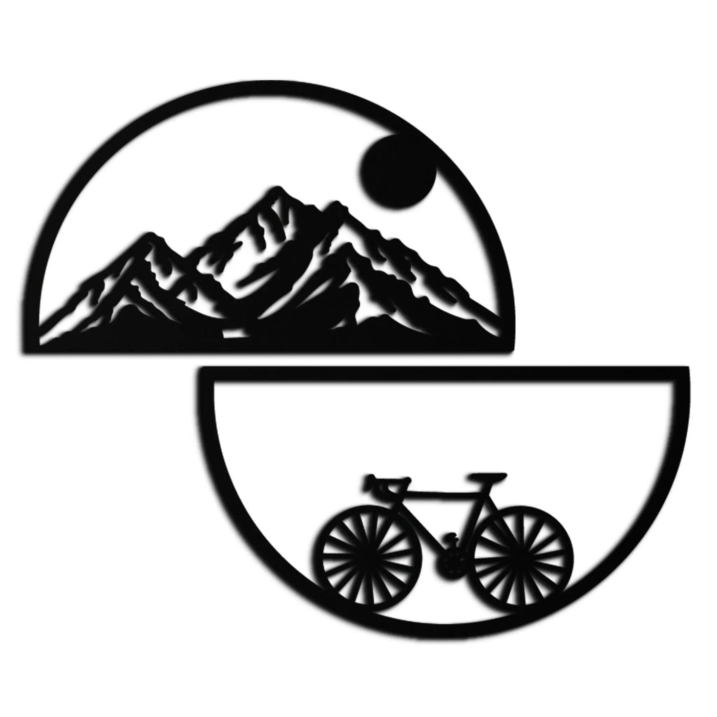 Mountain View Metal Wall Art - Half Circle Bicycle and Landscape Silhouette Decor- KAF321 by Enova Art