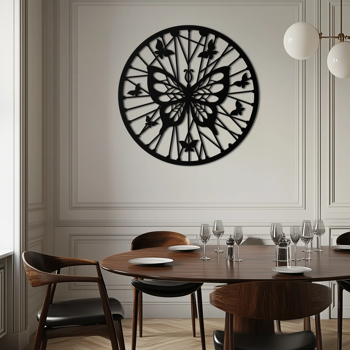 Butterfly Mandala Round Metal Wall Art - Elegant Circle Butterfly Silhouette for Home Decor- KAF322 by Enova Art