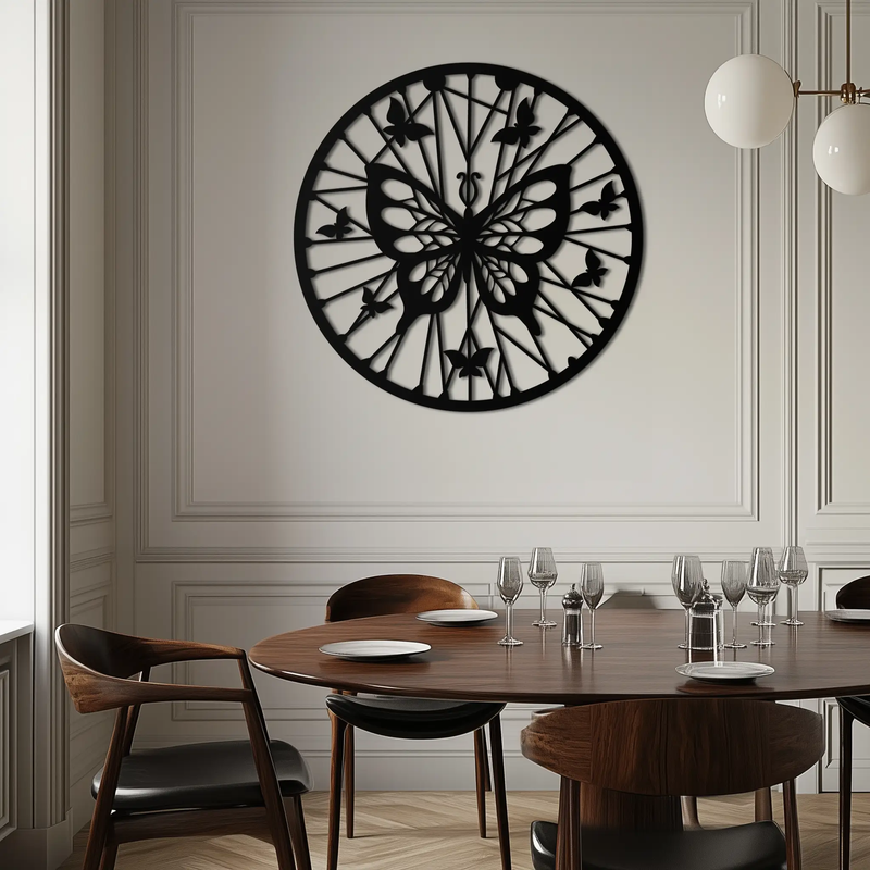 Butterfly Mandala Round Metal Wall Art - Elegant Circle Butterfly Silhouette for Home Decor- KAF322 by Enova Art