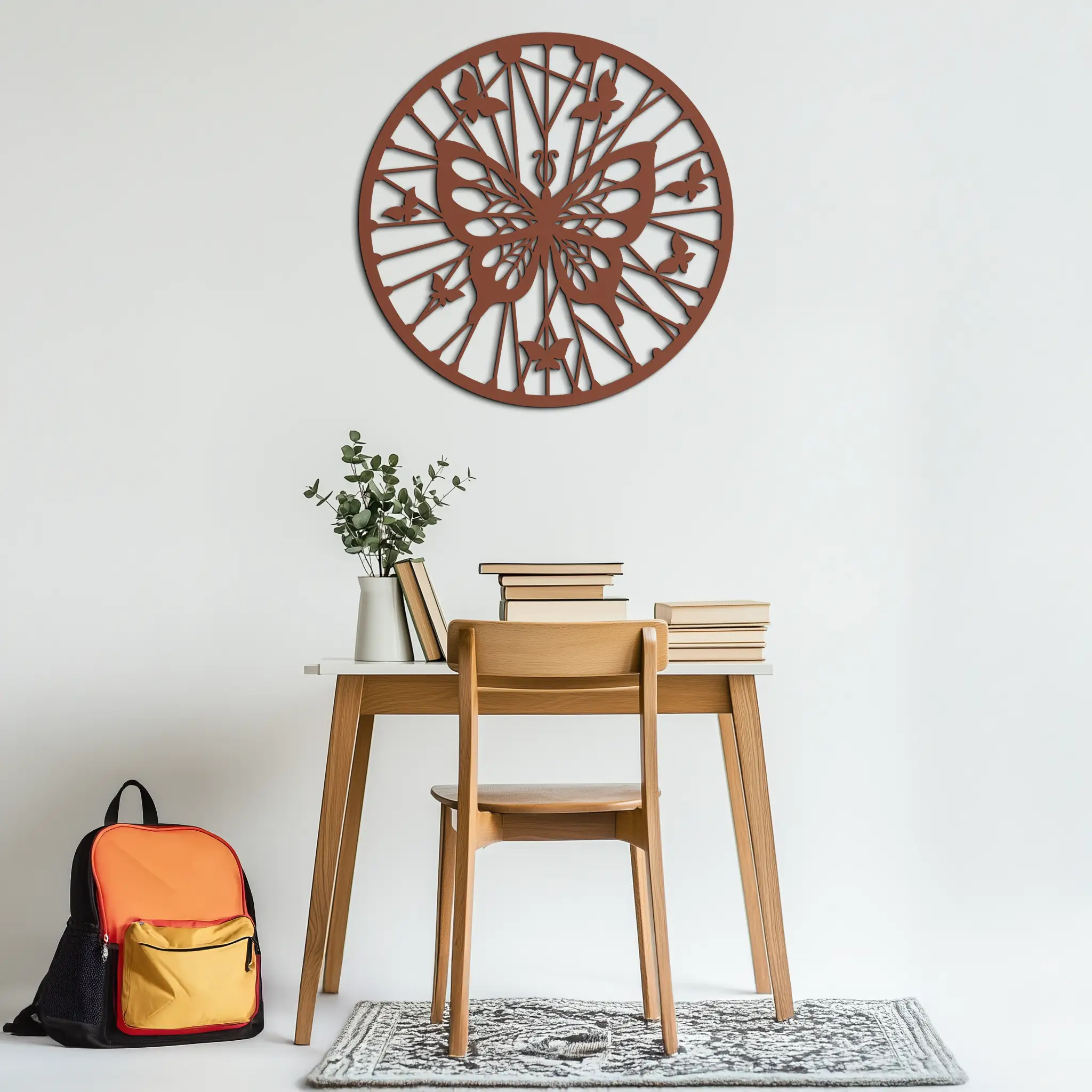 Butterfly Mandala Round Metal Wall Art - Elegant Circle Butterfly Silhouette for Home Decor- KAF322 by Enova Art