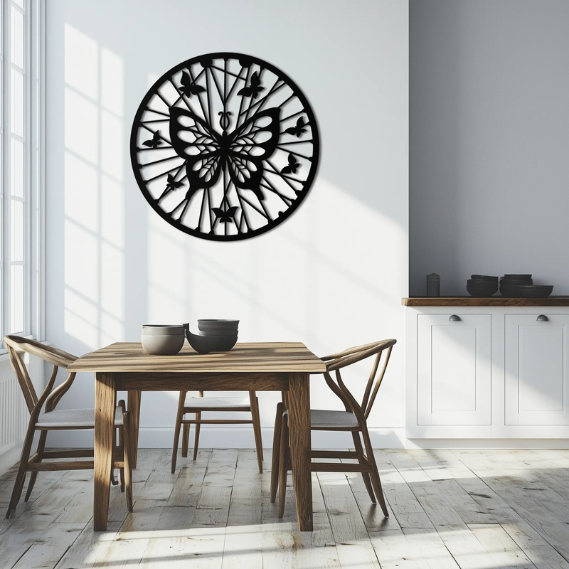Butterfly Mandala Round Metal Wall Art - Elegant Circle Butterfly Silhouette for Home Decor- KAF322 by Enova Art