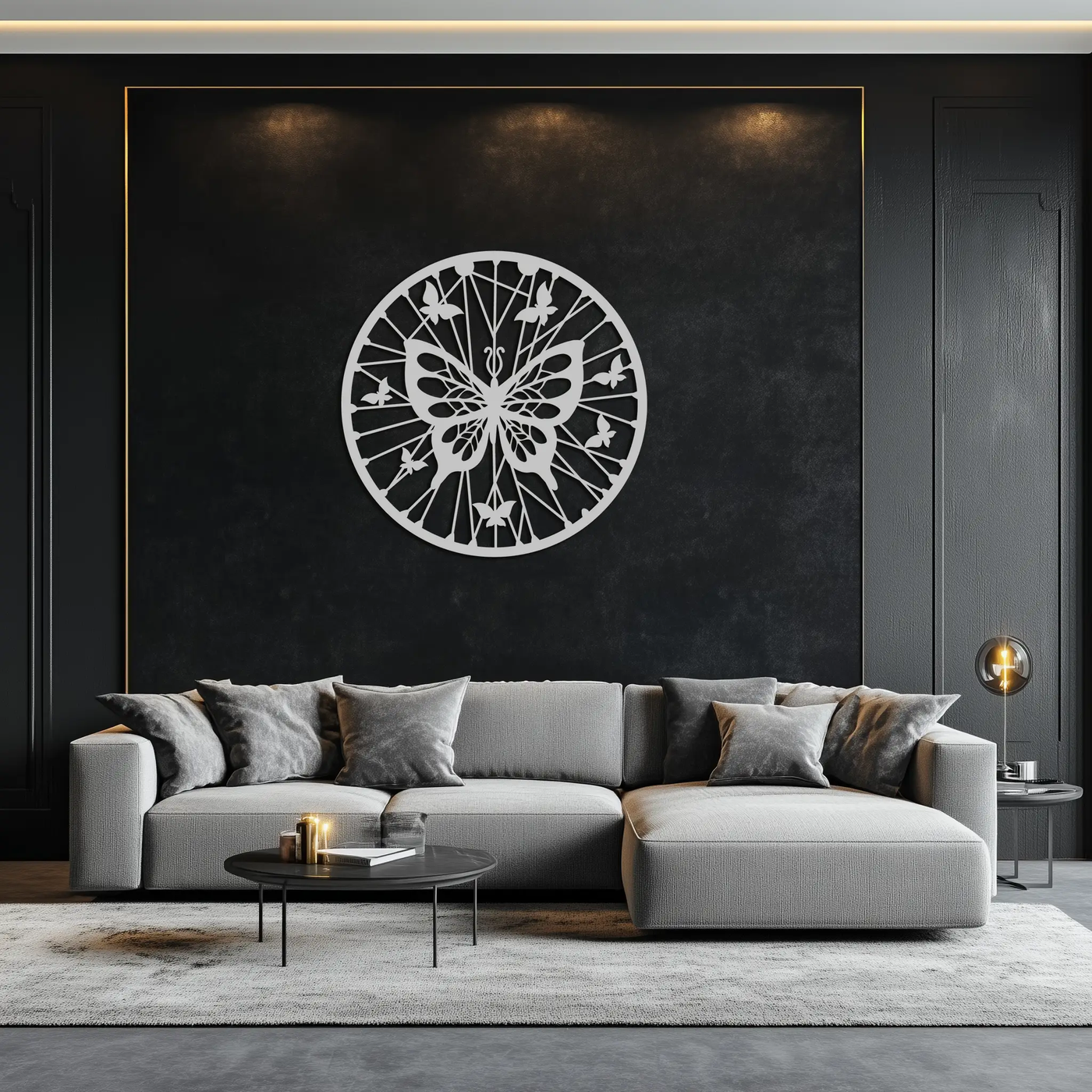 Butterfly Mandala Round Metal Wall Art - Elegant Circle Butterfly Silhouette for Home Decor- KAF322 by Enova Art