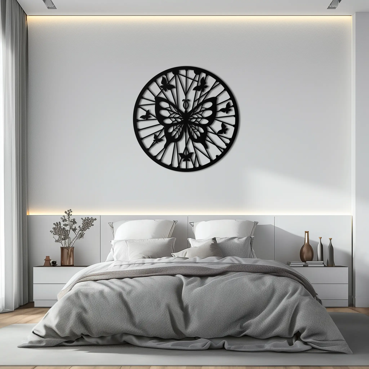 Butterfly Mandala Round Metal Wall Art - Elegant Circle Butterfly Silhouette for Home Decor- KAF322 by Enova Art
