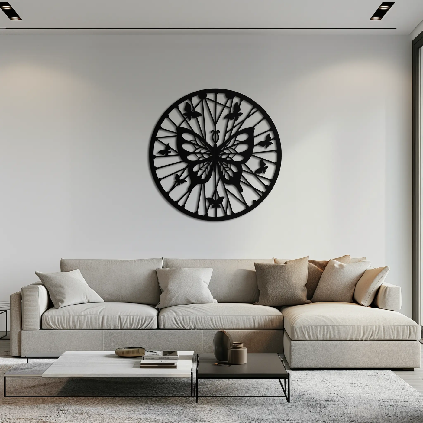 Butterfly Mandala Round Metal Wall Art - Elegant Circle Butterfly Silhouette for Home Decor- KAF322 by Enova Art