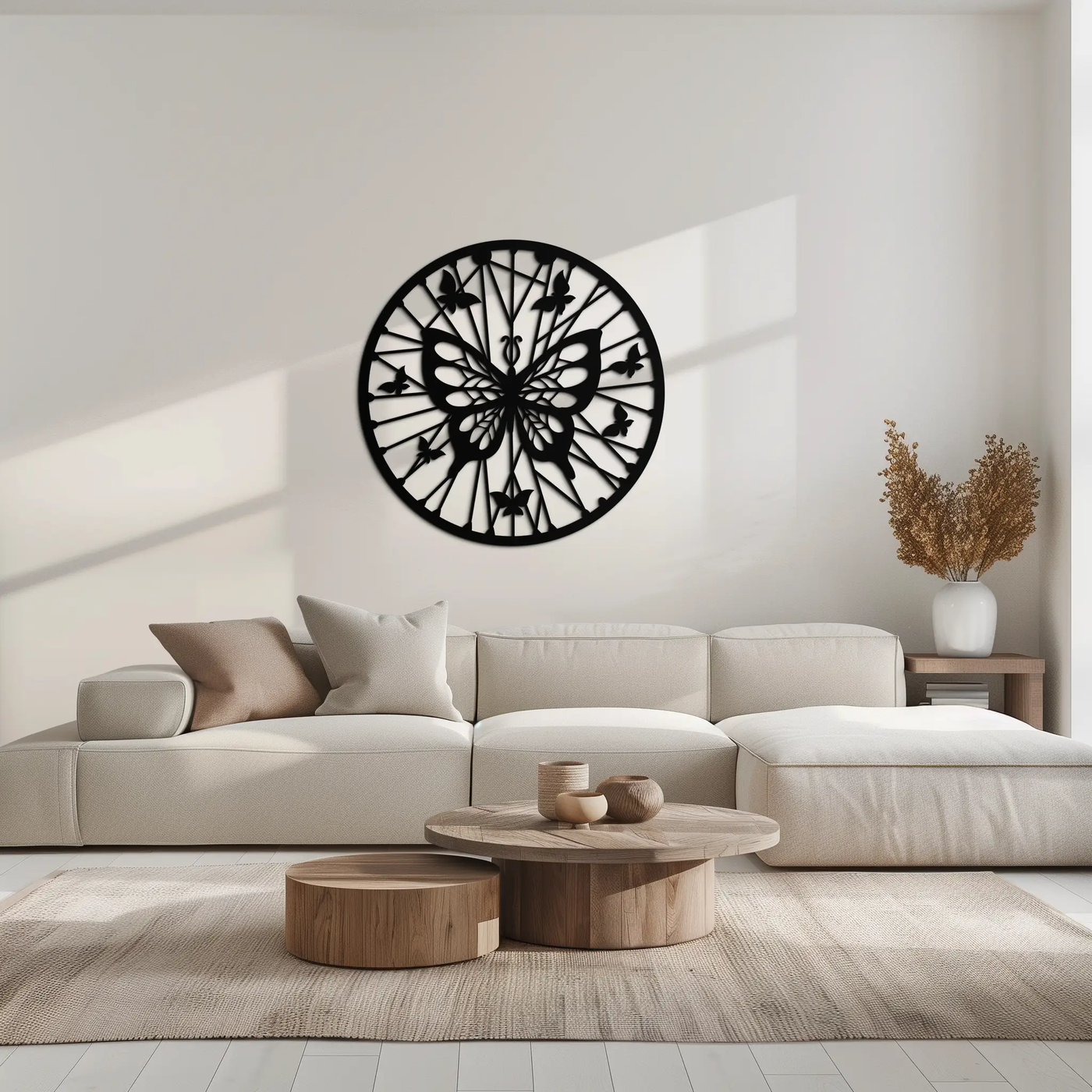 Butterfly Mandala Round Metal Wall Art - Elegant Circle Butterfly Silhouette for Home Decor- KAF322 by Enova Art