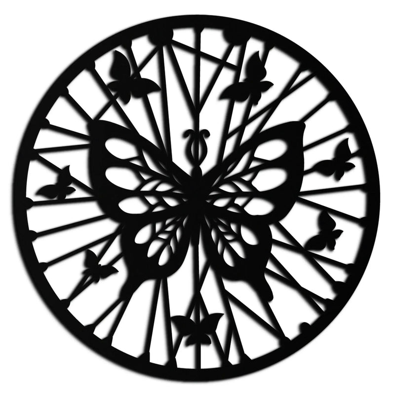 Butterfly Mandala Round Metal Wall Art - Elegant Circle Butterfly Silhouette for Home Decor- KAF322 by Enova Art