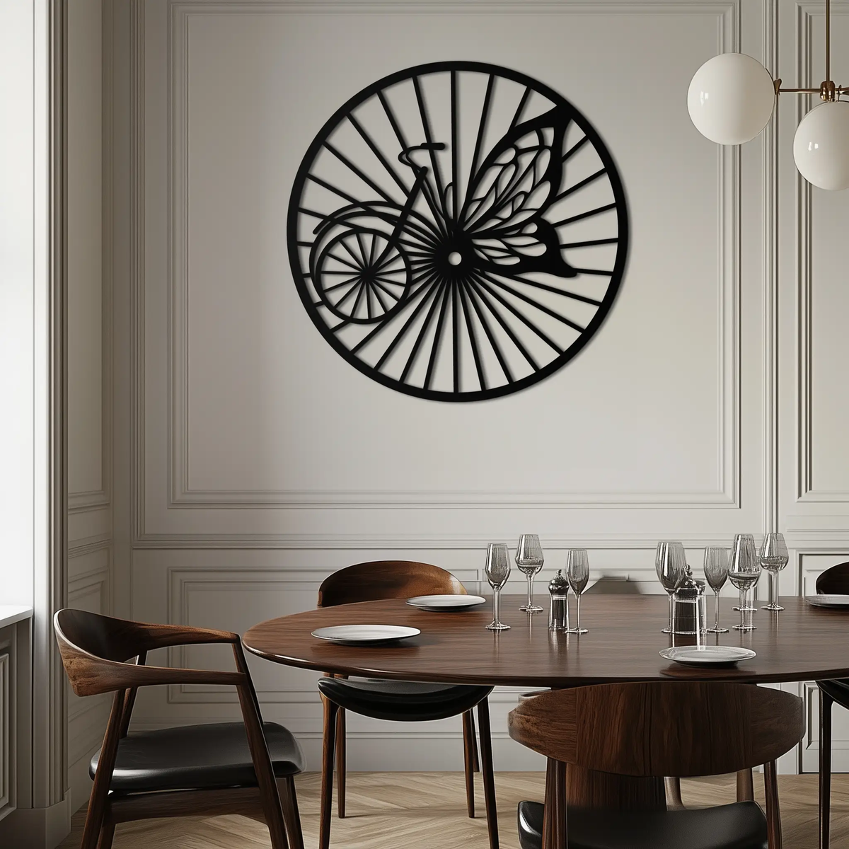 Butterfly Wheel Bicycle Silhouette Metal Wall Art - Elegant Round Nature-Inspired Decor- KAF323 by Enova Art