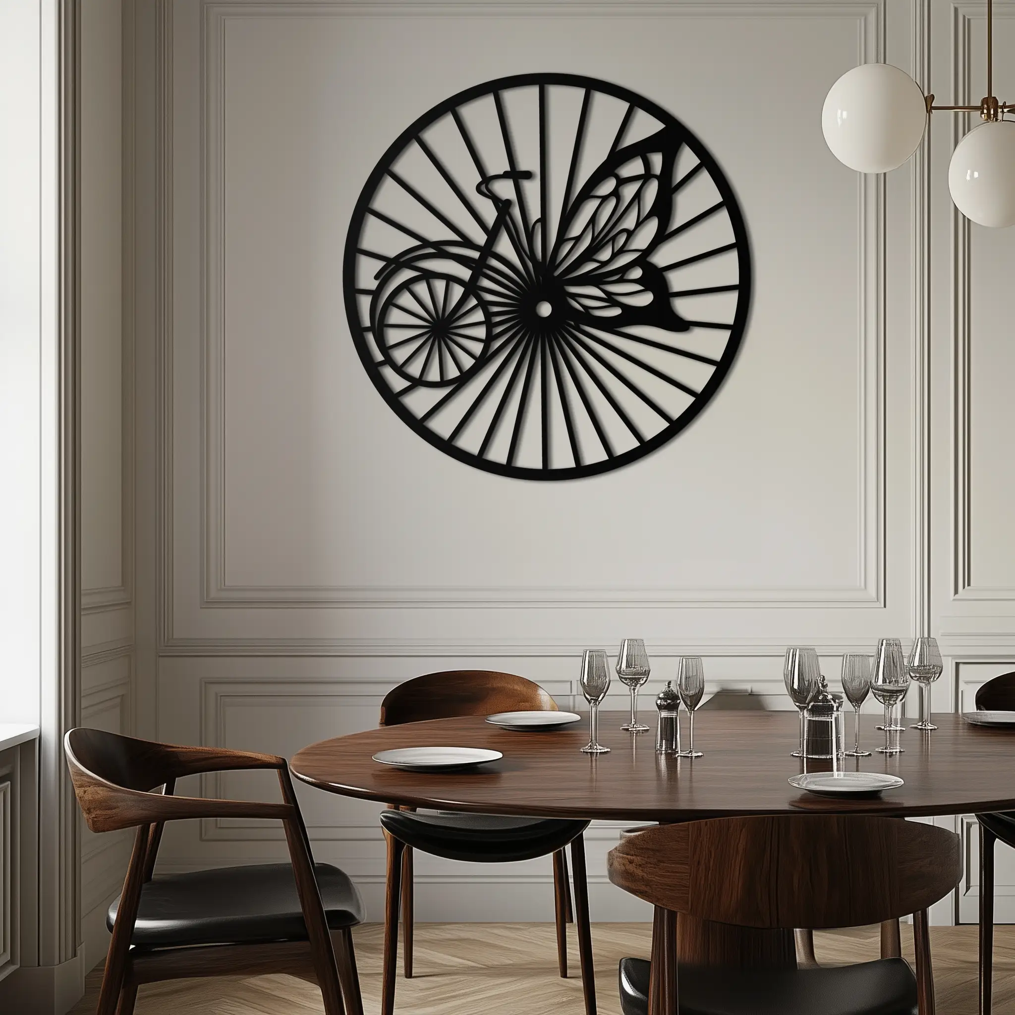 Butterfly Wheel Bicycle Silhouette Metal Wall Art - Elegant Round Nature-Inspired Decor- KAF323 by Enova Art