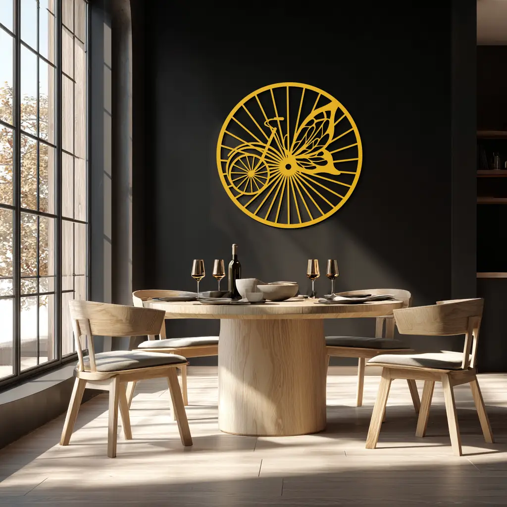 Butterfly Wheel Bicycle Silhouette Metal Wall Art - Elegant Round Nature-Inspired Decor- KAF323 by Enova Art