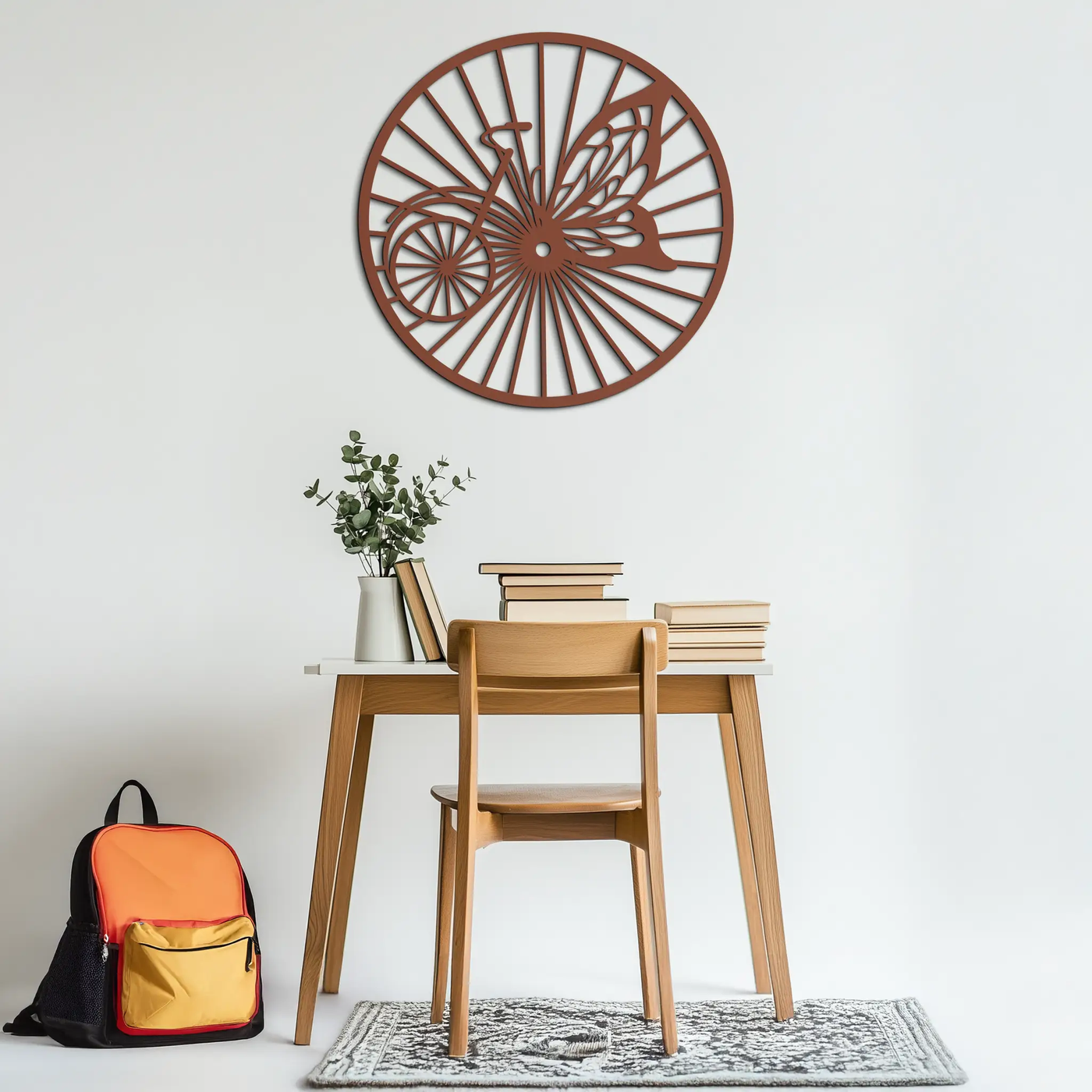 Butterfly Wheel Bicycle Silhouette Metal Wall Art - Elegant Round Nature-Inspired Decor- KAF323 by Enova Art