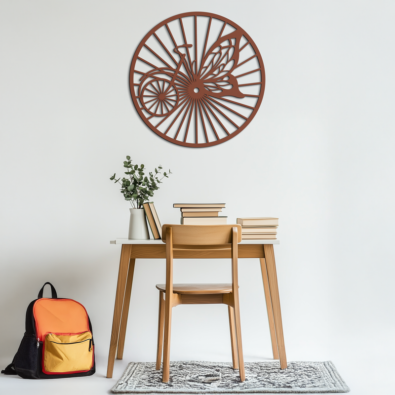 Butterfly Wheel Bicycle Silhouette Metal Wall Art - Elegant Round Nature-Inspired Decor- KAF323 by Enova Art