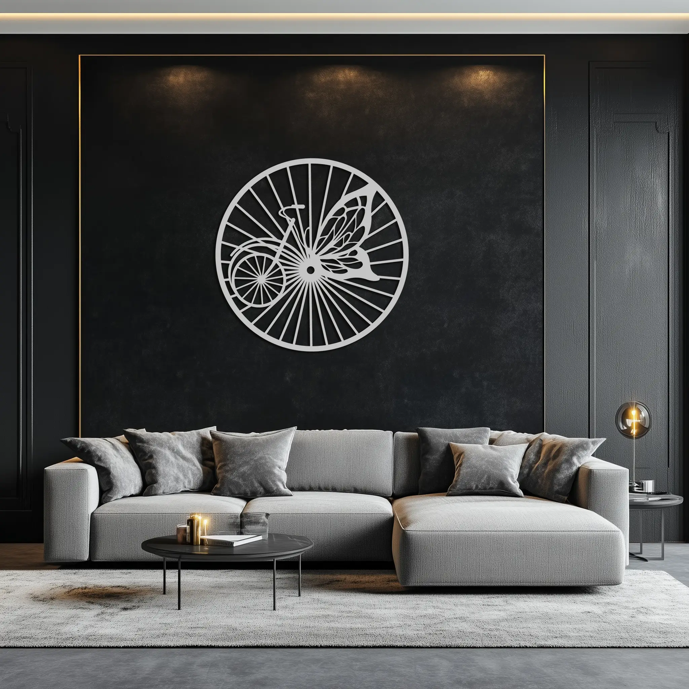 Butterfly Wheel Bicycle Silhouette Metal Wall Art - Elegant Round Nature-Inspired Decor- KAF323 by Enova Art