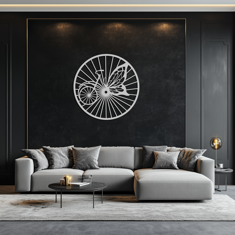 Butterfly Wheel Bicycle Silhouette Metal Wall Art - Elegant Round Nature-Inspired Decor- KAF323 by Enova Art