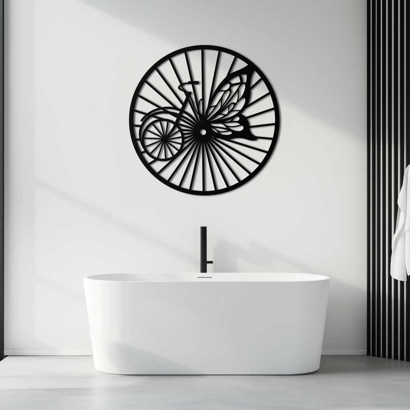 Butterfly Wheel Bicycle Silhouette Metal Wall Art - Elegant Round Nature-Inspired Decor- KAF323 by Enova Art