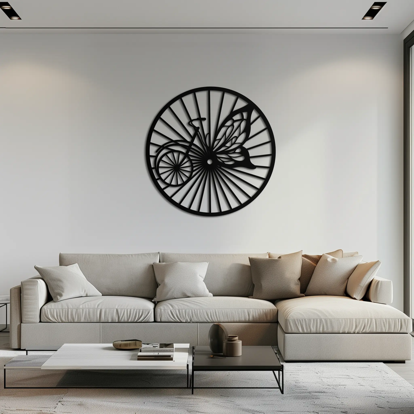 Butterfly Wheel Bicycle Silhouette Metal Wall Art - Elegant Round Nature-Inspired Decor- KAF323 by Enova Art