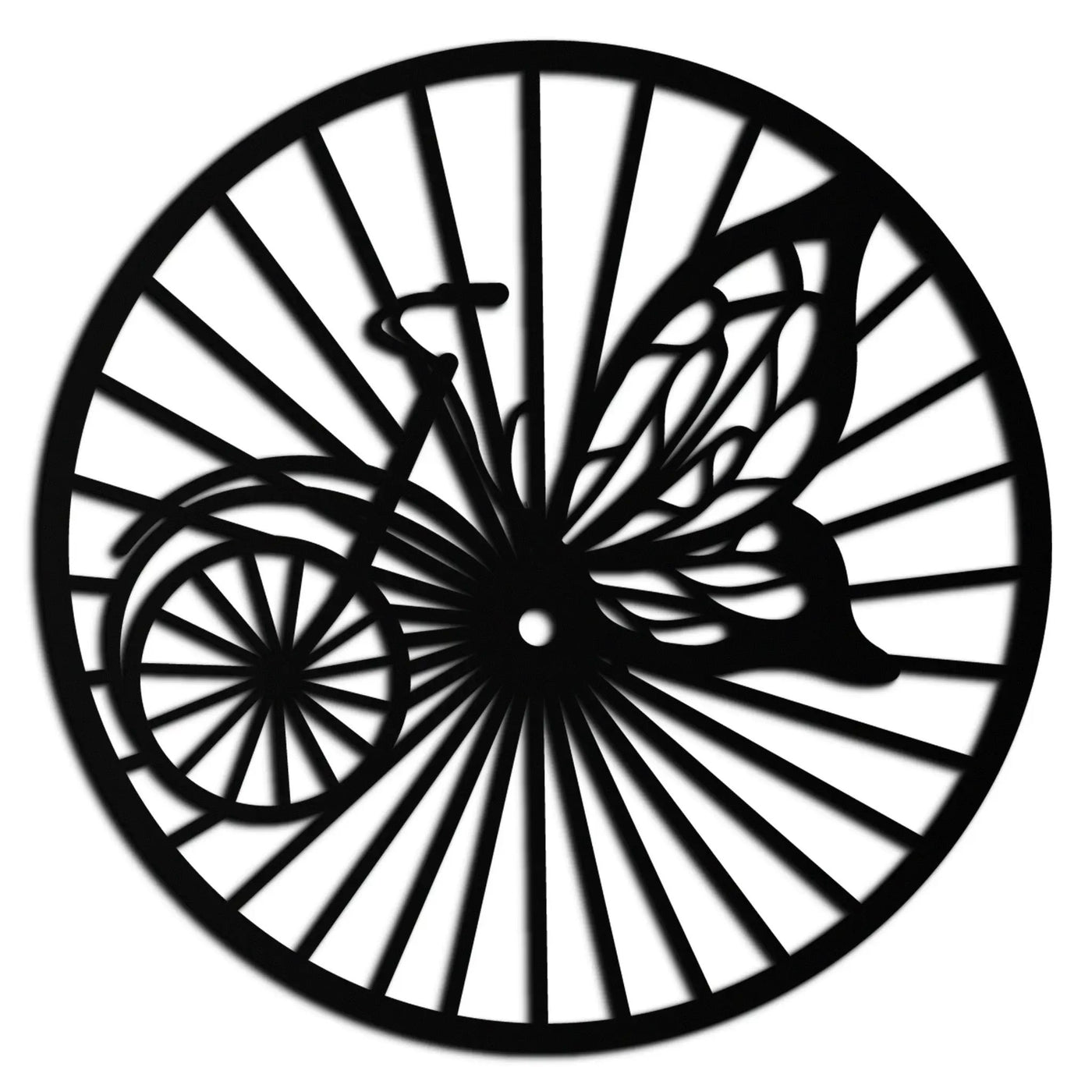 Butterfly Wheel Bicycle Silhouette Metal Wall Art - Elegant Round Nature-Inspired Decor- KAF323 by Enova Art
