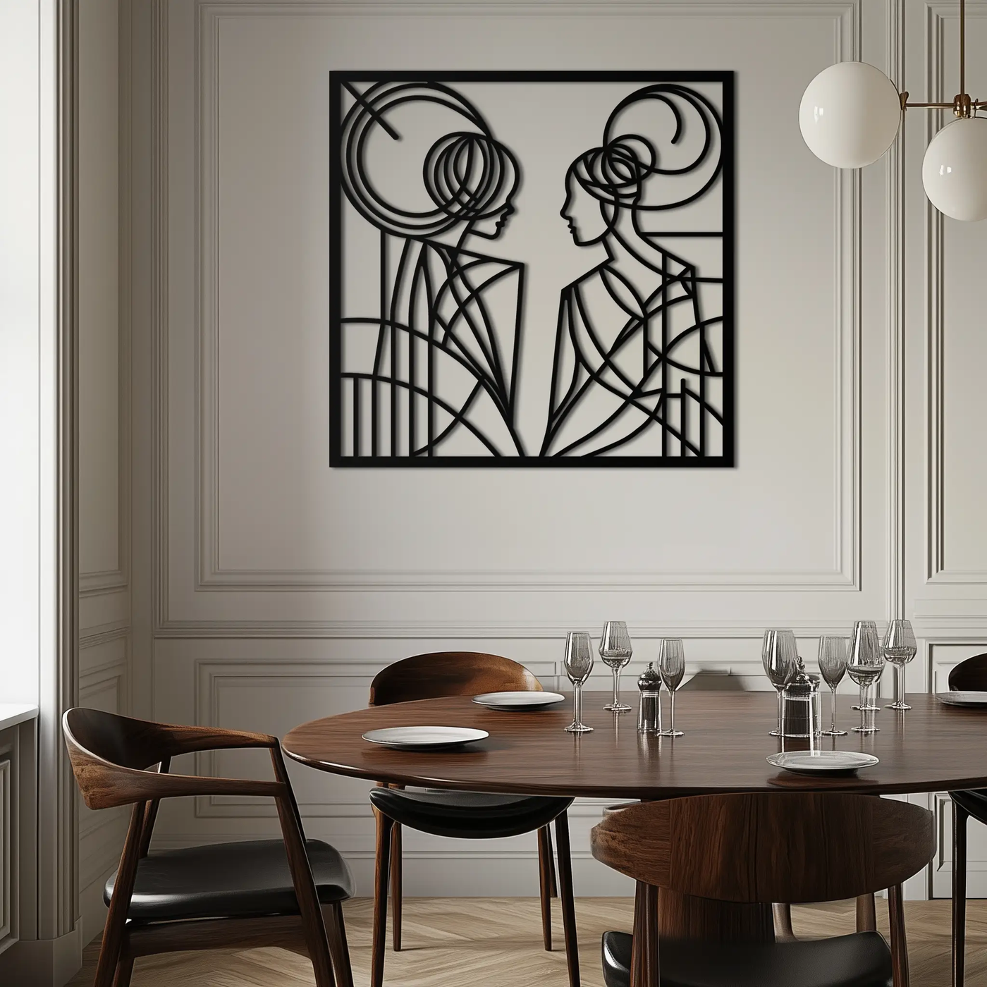 Abstract Female Duo Silhouette Metal Wall Art – Modern Minimalist Women Line Design- KAF324 by Enova Art