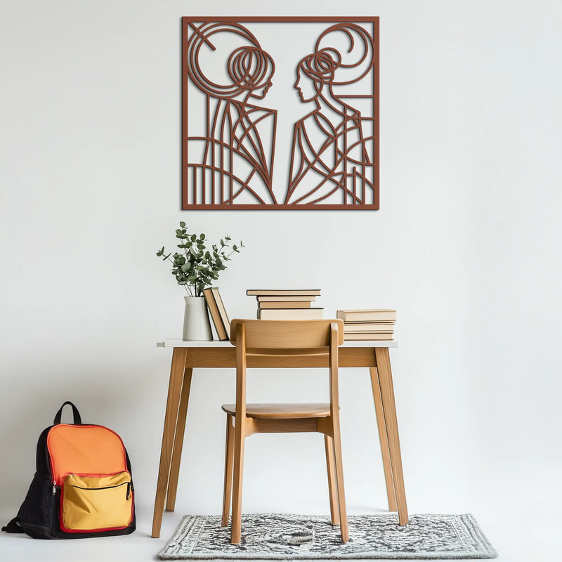 Abstract Female Duo Silhouette Metal Wall Art – Modern Minimalist Women Line Design- KAF324 by Enova Art