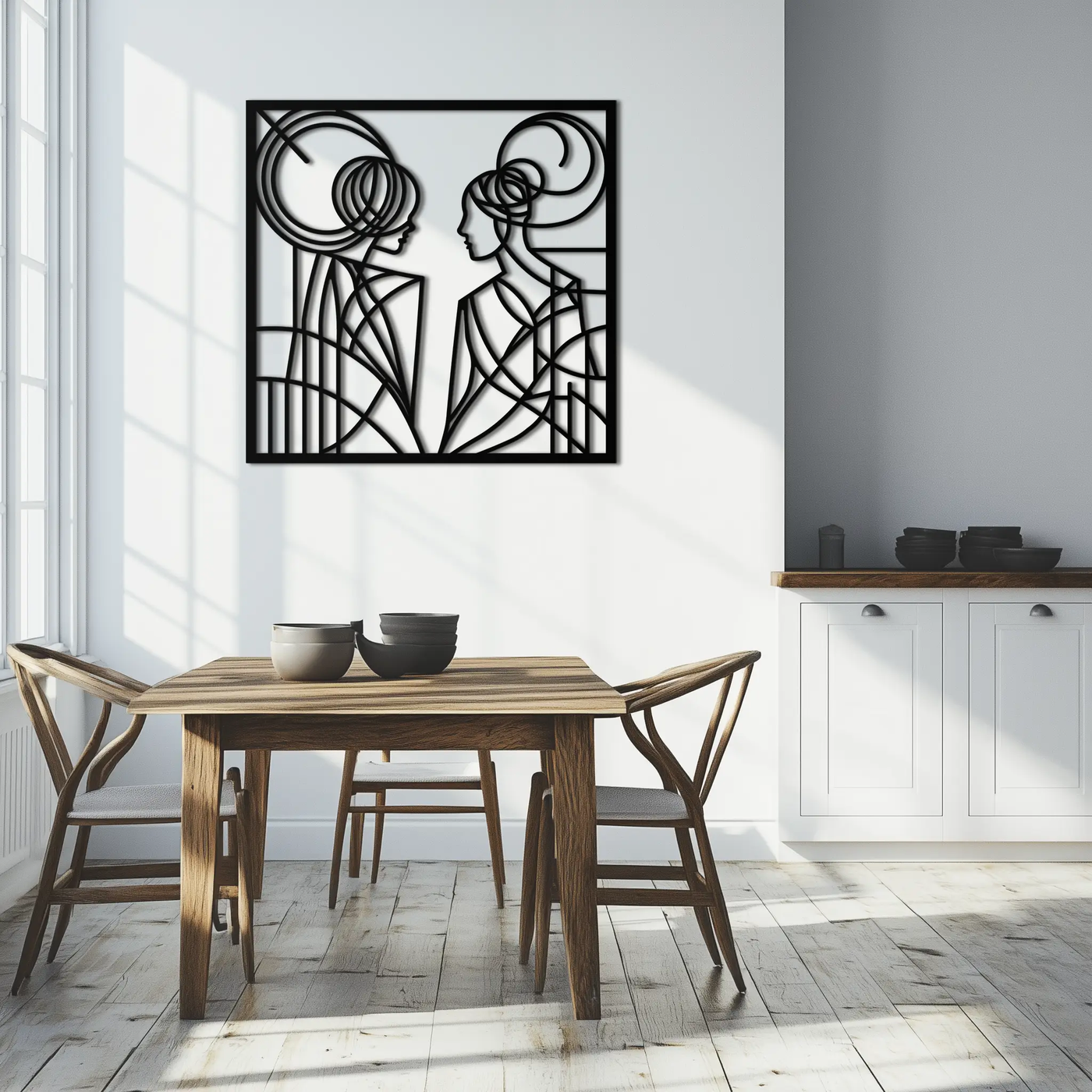 Abstract Female Duo Silhouette Metal Wall Art – Modern Minimalist Women Line Design- KAF324 by Enova Art