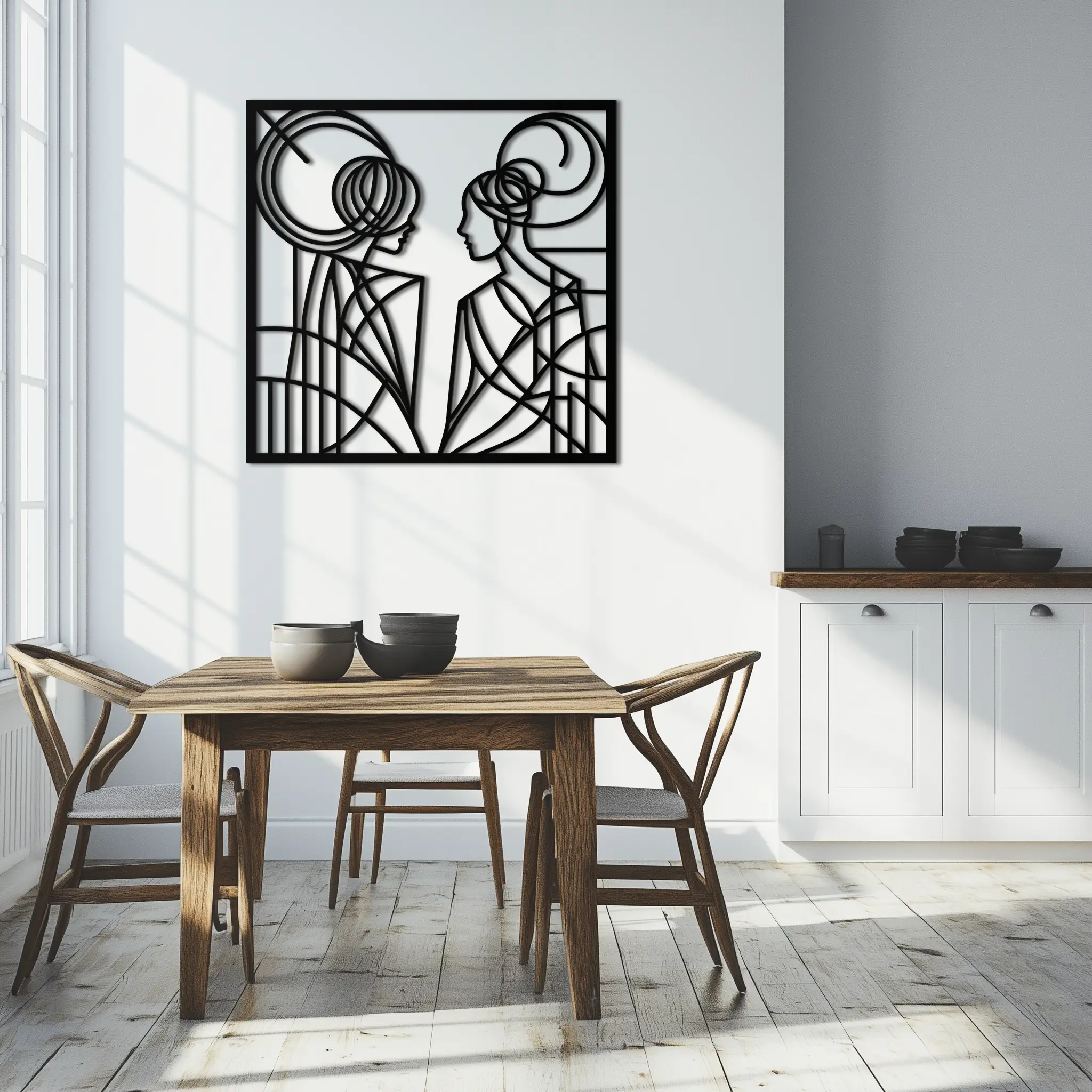 Abstract Female Duo Silhouette Metal Wall Art – Modern Minimalist Women Line Design- KAF324 by Enova Art