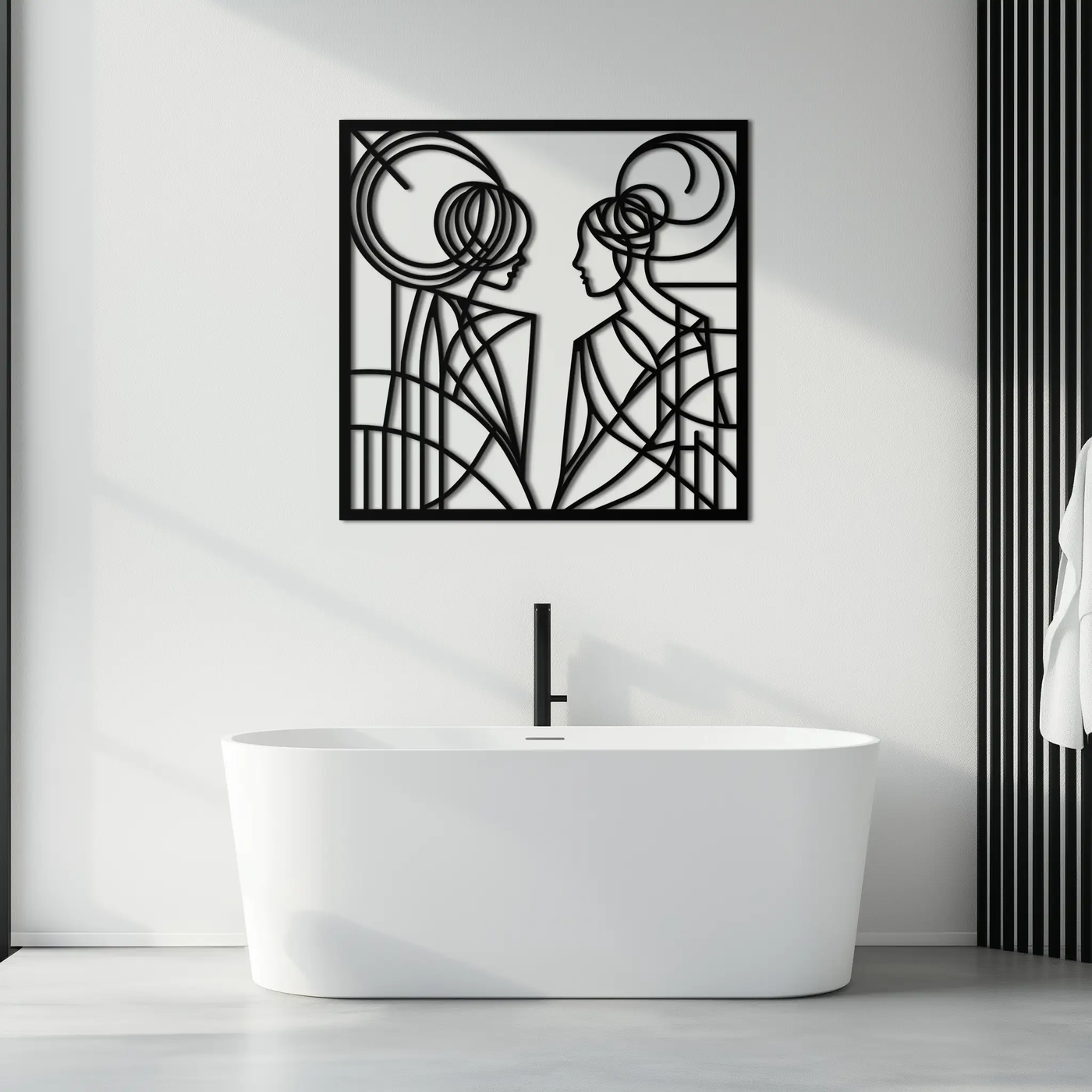 Abstract Female Duo Silhouette Metal Wall Art – Modern Minimalist Women Line Design- KAF324 by Enova Art