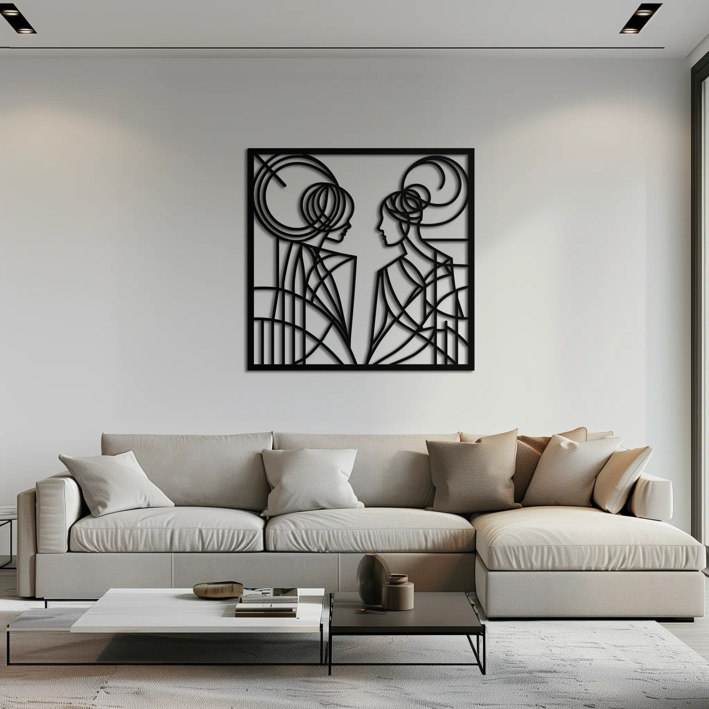 Abstract Female Duo Silhouette Metal Wall Art – Modern Minimalist Women Line Design- KAF324 by Enova Art