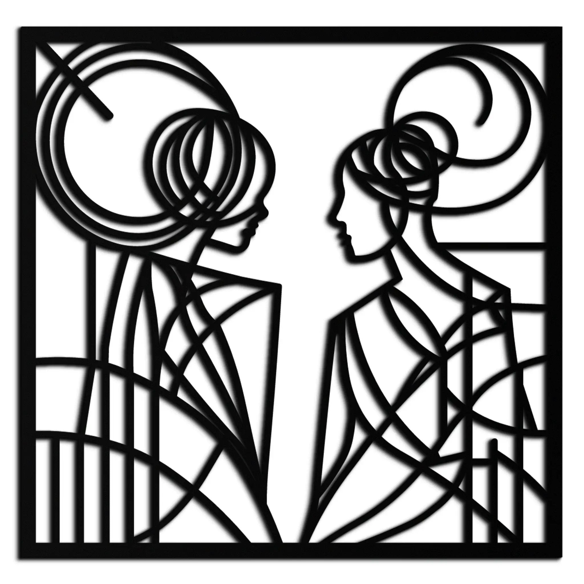 Abstract Female Duo Silhouette Metal Wall Art – Modern Minimalist Women Line Design- KAF324 by Enova Art