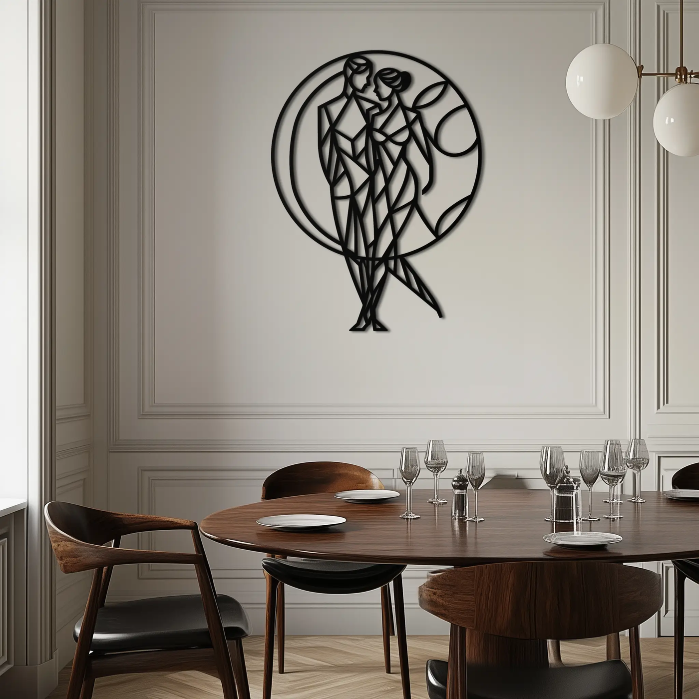 Geometric Couple Silhouette Wall Art – Modern Romantic Metal Wall Decor- KAF325 by Enova Art