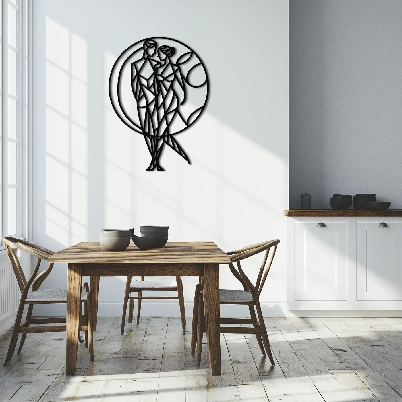 Geometric Couple Silhouette Wall Art – Modern Romantic Metal Wall Decor- KAF325 by Enova Art
