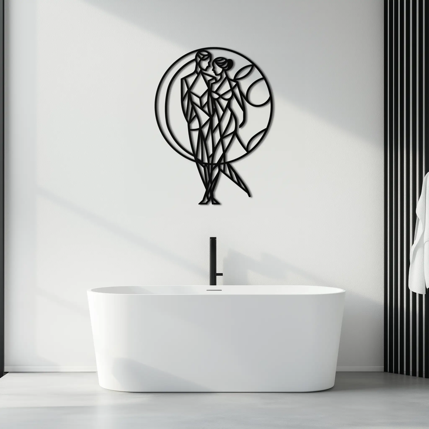 Geometric Couple Silhouette Wall Art – Modern Romantic Metal Wall Decor- KAF325 by Enova Art