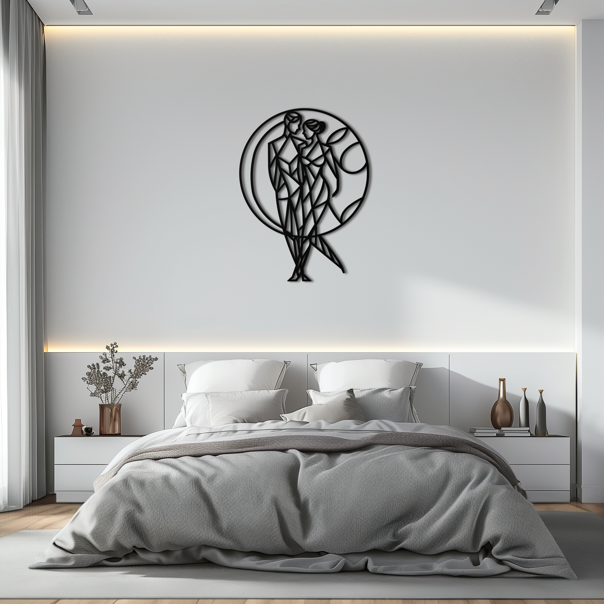 Geometric Couple Silhouette Wall Art – Modern Romantic Metal Wall Decor- KAF325 by Enova Art