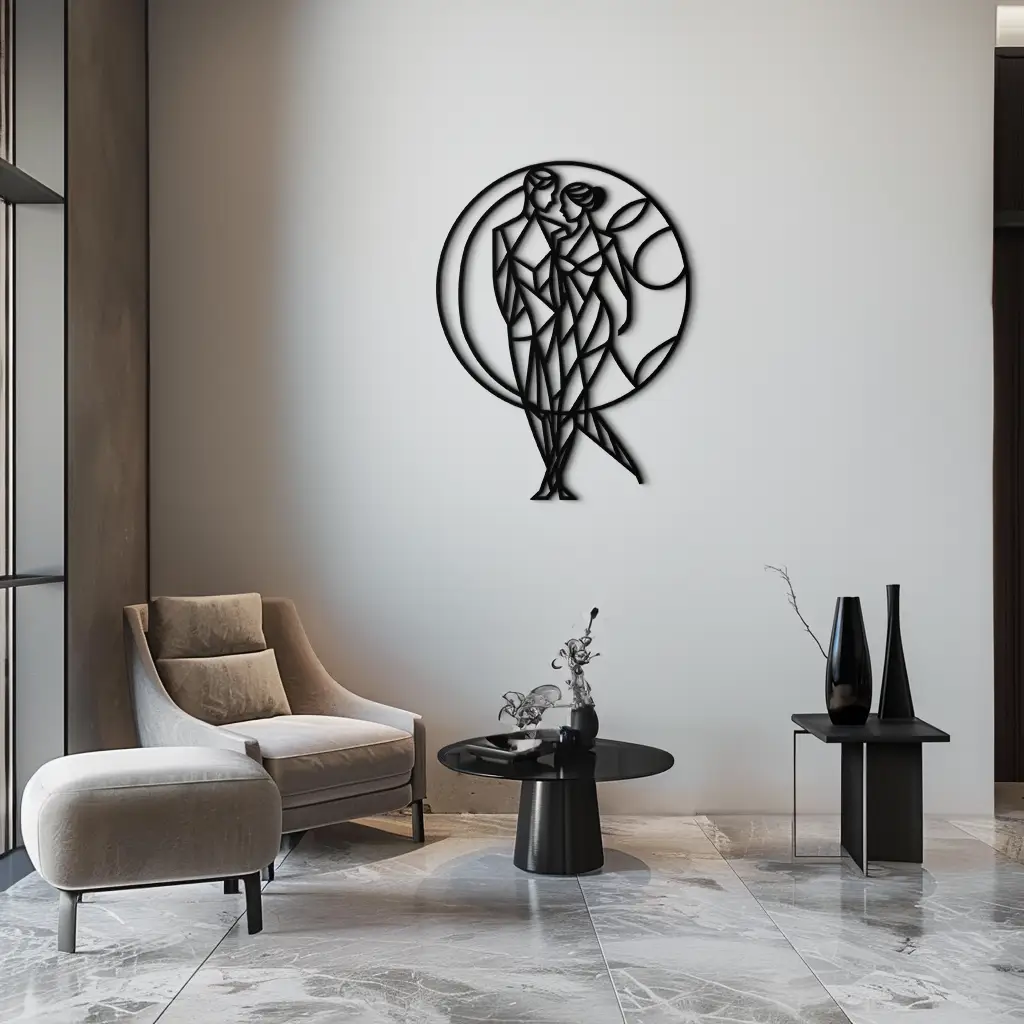 Geometric Couple Silhouette Wall Art – Modern Romantic Metal Wall Decor- KAF325 by Enova Art