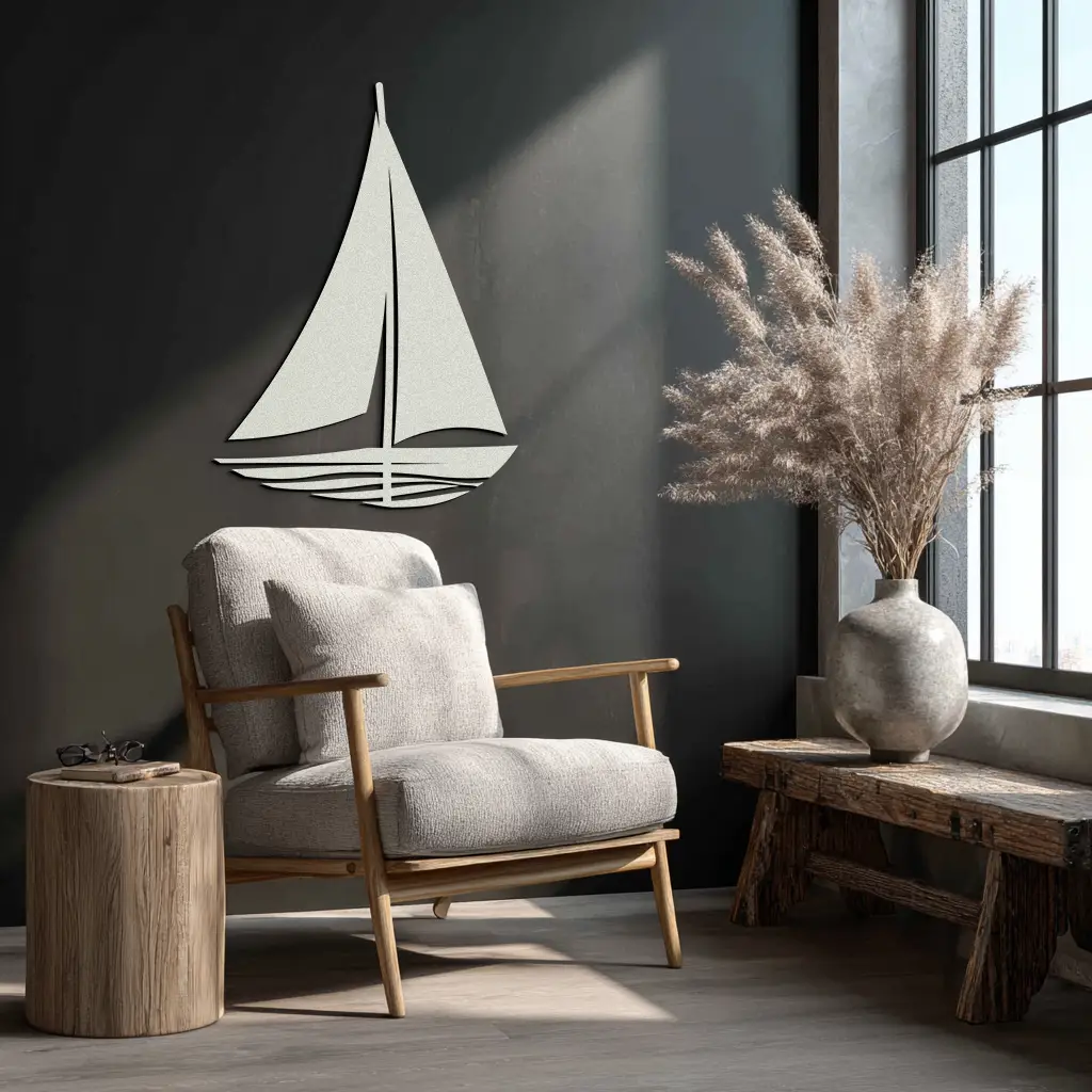Nautical Sailboat Silhouette Metal Wall Art – Minimalist Ocean-Inspired Steel Decor- KAF326 by Enova Art