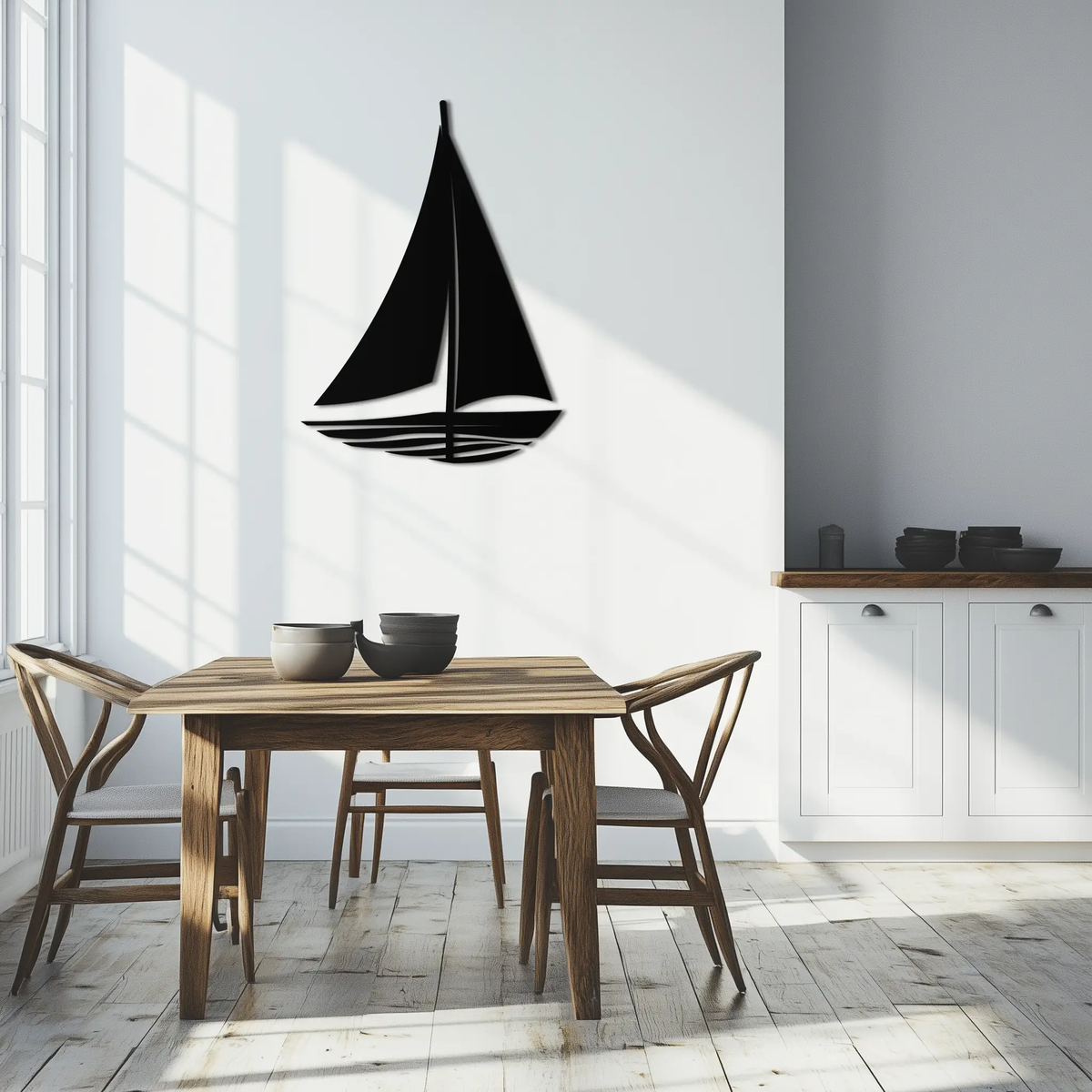 Nautical Sailboat Silhouette Metal Wall Art – Minimalist Ocean-Inspired Steel Decor- KAF326 by Enova Art